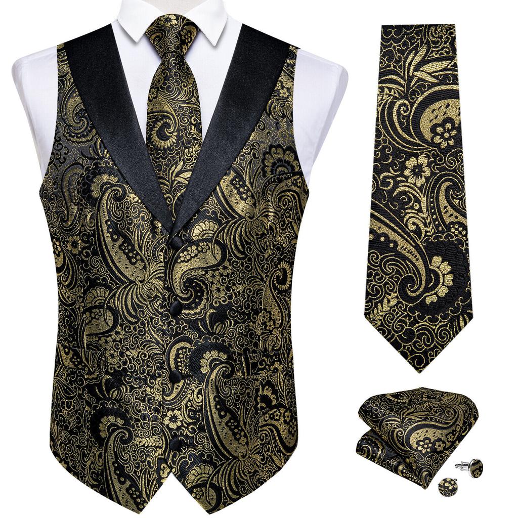Mens Silk Slim Waistcoat Dark Purple Paisley Wedding Suit Vest Tie Cufflinks Set