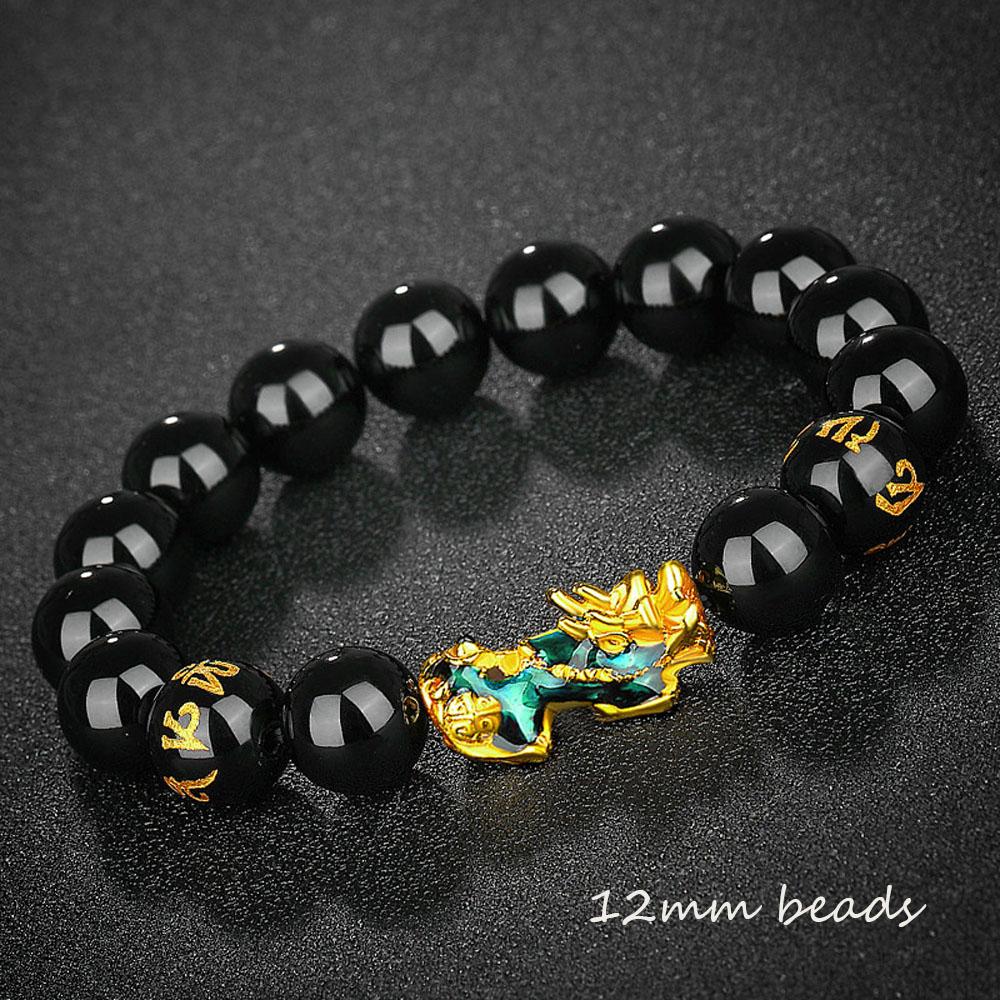 New Unisex Men Women Pixiu Attract Wealth Bracelets Wristband Good Luck Bangle Obsidian Stone Beads