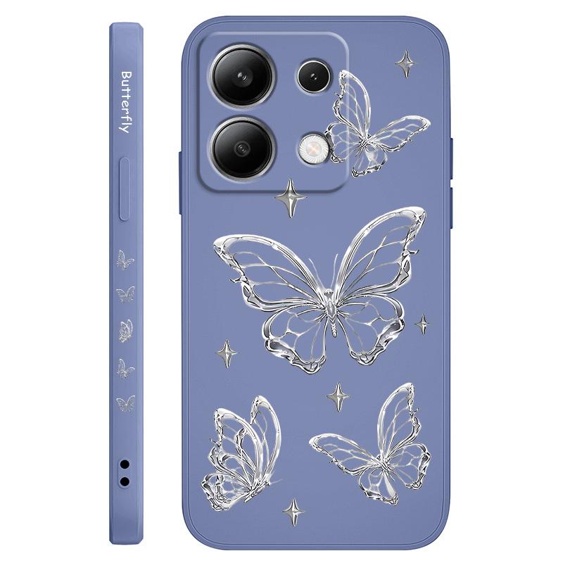 Silver Butterfly Phone Case For Xiaomi Redmi Note 14 13 12 12S 11 11S 10 10S 9 9S Pro Plus 4G 5G Liquid Silicone Cover