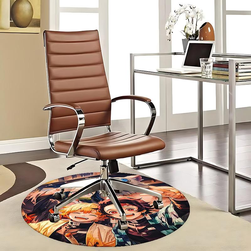 1pc Demon Slayer Anime Design Round Carpet - Tanjiro, Nezuko, Zenitsu, Kyojuro Rengoku - Office Chair Mat, Non-Slip Rug for Home Decor, Living Room, B