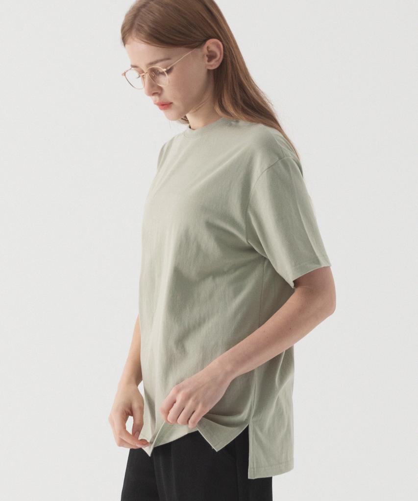 PIANER Basic Slit Short Sleeve T-Shirt (Light Khaki)