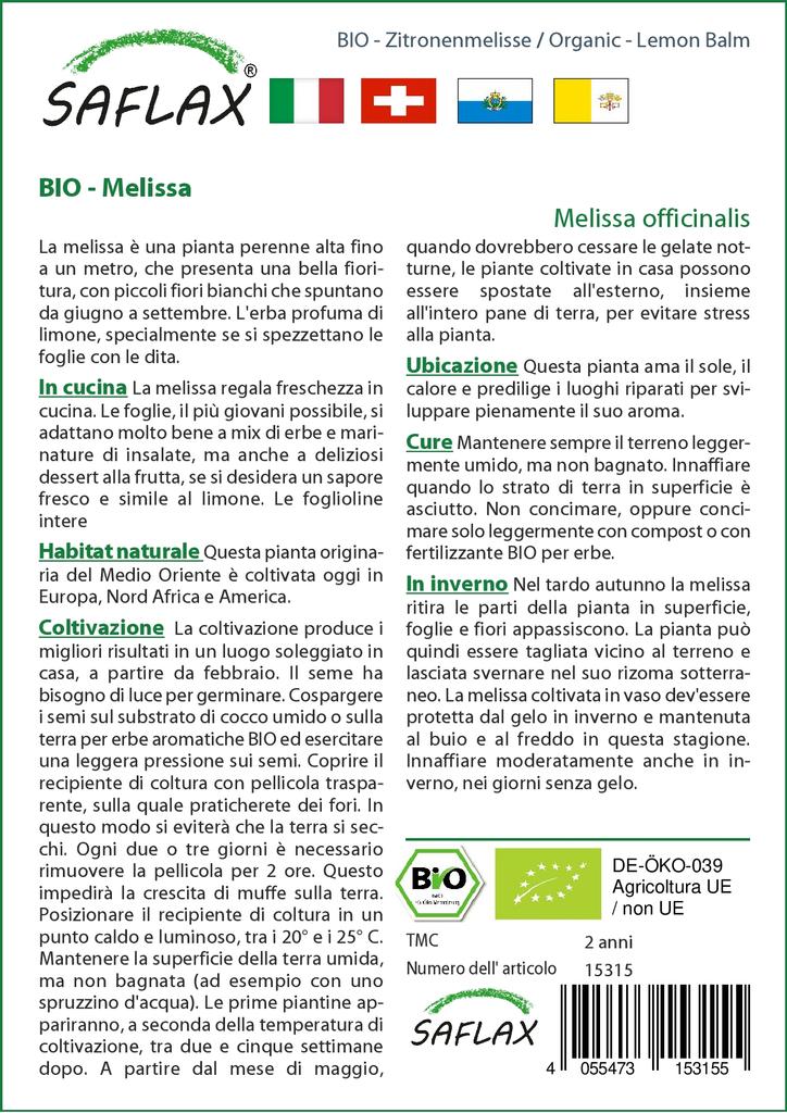 SAFLAX Garden in the Bag - Органический - Мелисса лекарственная - 1000 семян - С субстратом в подходящем стоячем пакете - Мелисса лекарственная