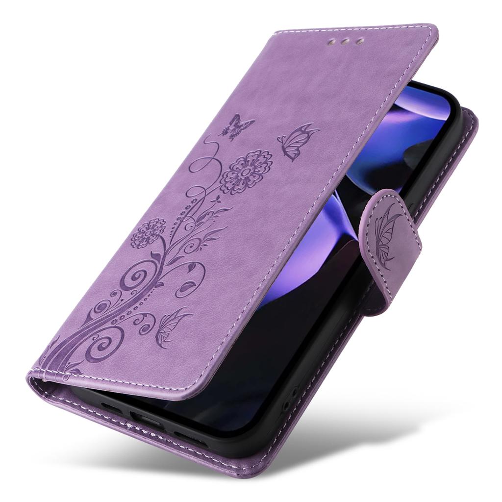For Google Pixel 9a Leather Case Butterfly Floral Imprint Wallet Stand Cover