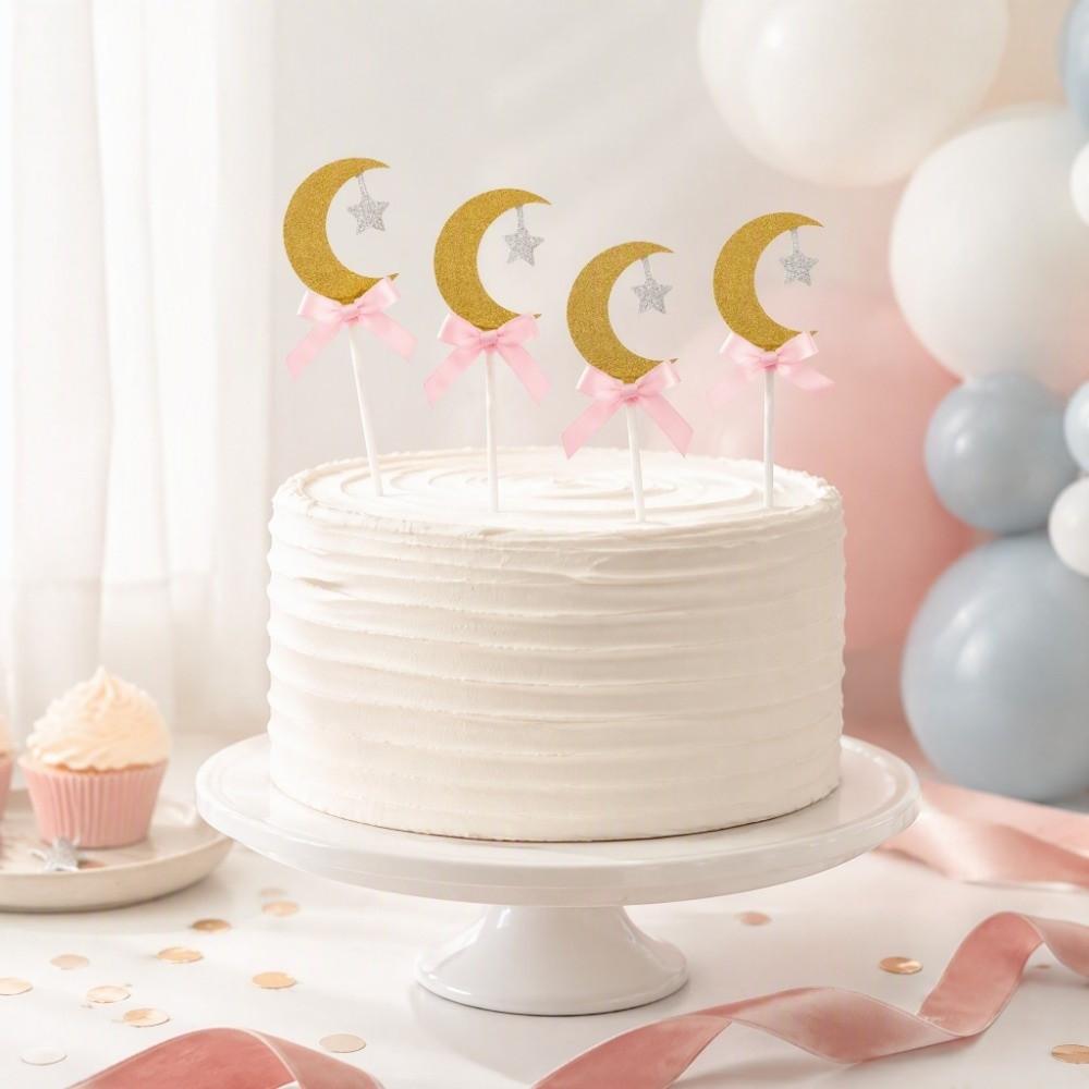 30pcs 5cm Decor Part Cake Picks Glitter Cardstock Paper Moon Star Cake Decor Party Food Decoration