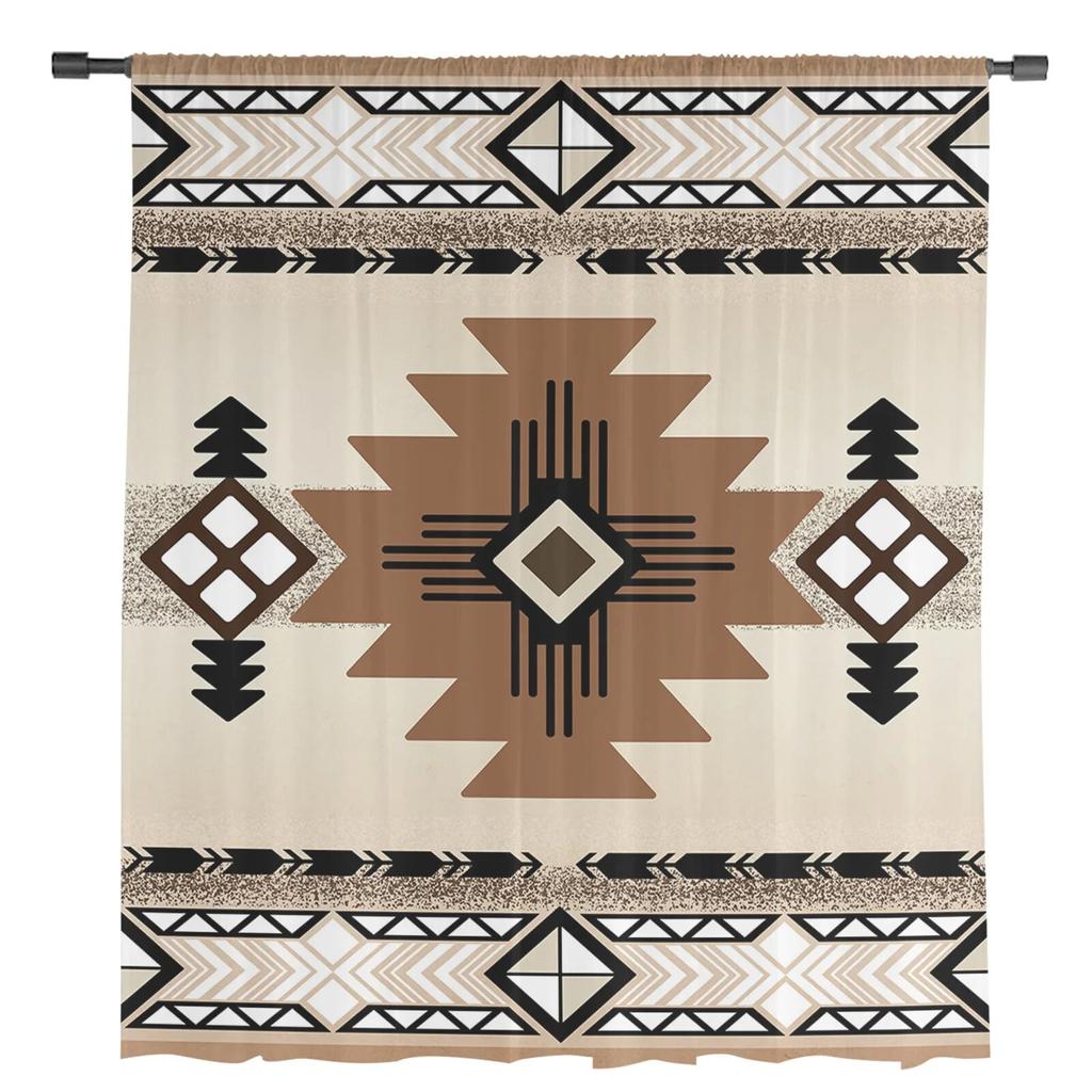 Прозрачные шторы с индийской геометрической графикой для гостиной, спальни, тюлевые занавески для кухни, вуаль, шторы, жалюзи, панели