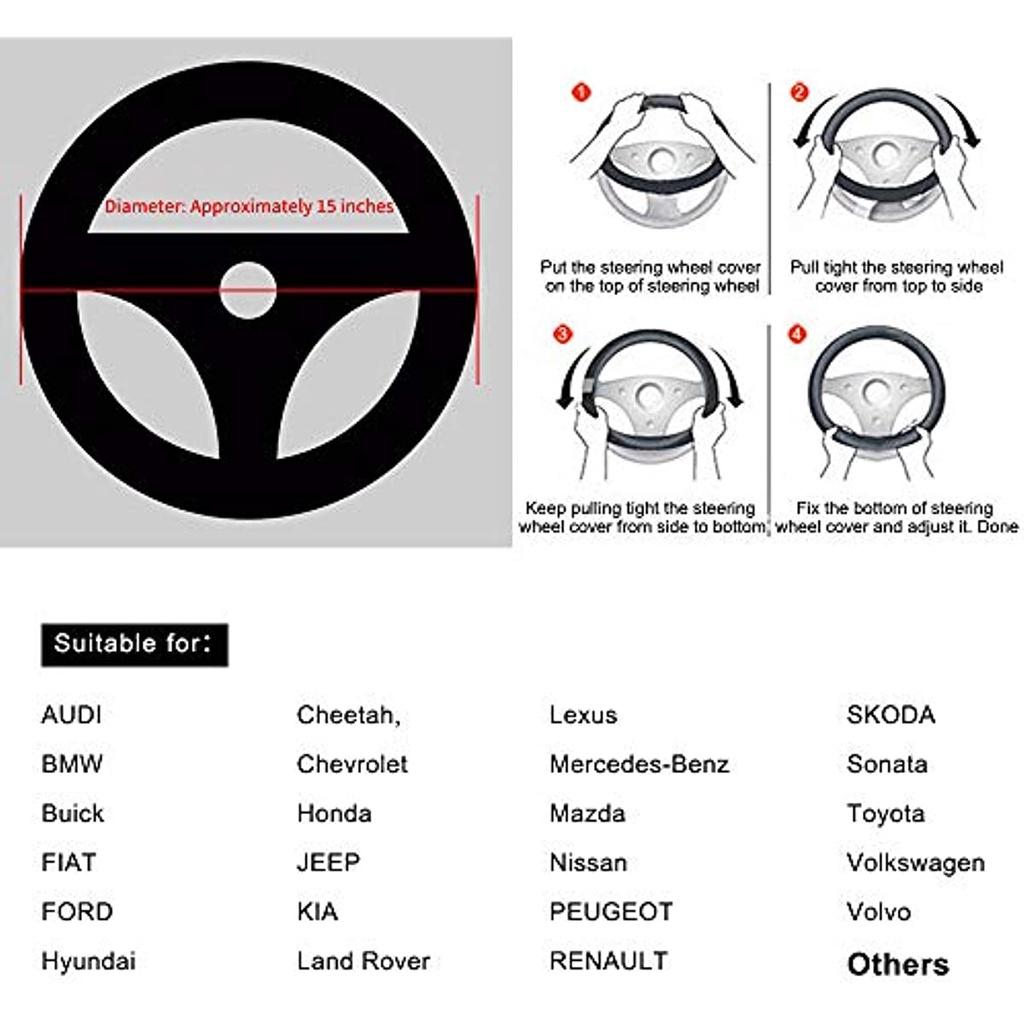 Универсальный чехол на руль автомобиля, сверхпрочный противоскользящий чехол из натуральной кожи, 38 см, черный и красный, плюс автомобильное мусорное ведро