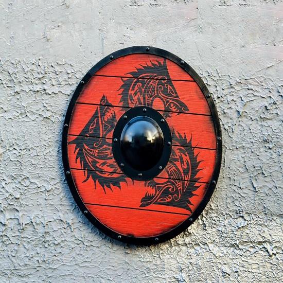 60,96 см Фенрир Красный Волк Подлинный закаленный в бою щит викинга Эйвор Валгалла Ворон Подлинный закаленный в бою щит викинга