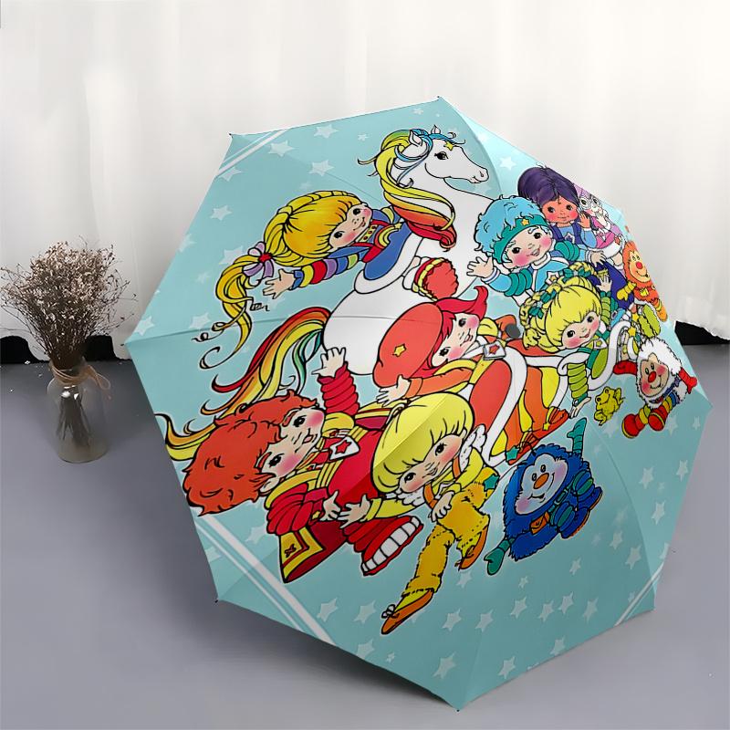 Rainbow Friends Automatic Opening/Closing Umbrella with Foldable Design and 8-Bone Iron Frame - Perfect for Outdoor Use, Festive Gifts, Trav