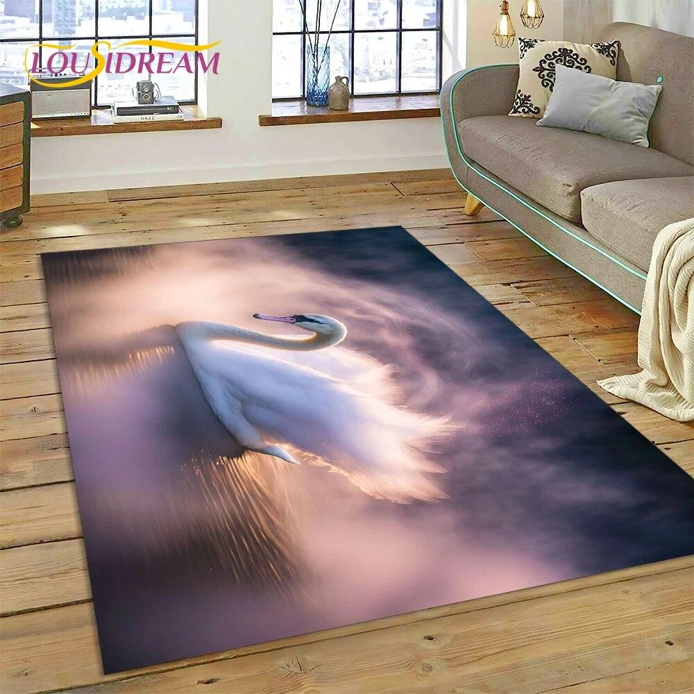 Love Swan Cartoon Cygnus Girl Gift Carpet Rug for Home Living Room Bedroom Sofa Doormat Decor,Kids Area Rug Non-slip Floor Mat