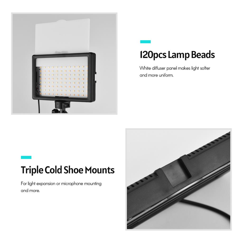 Andoer USB светодиодный комплект для видеосъемки, освещение для фотосъемки, 3200K-5600K, 120 шт., бусины, 14 уровней яркости, с регулируемой яркостью