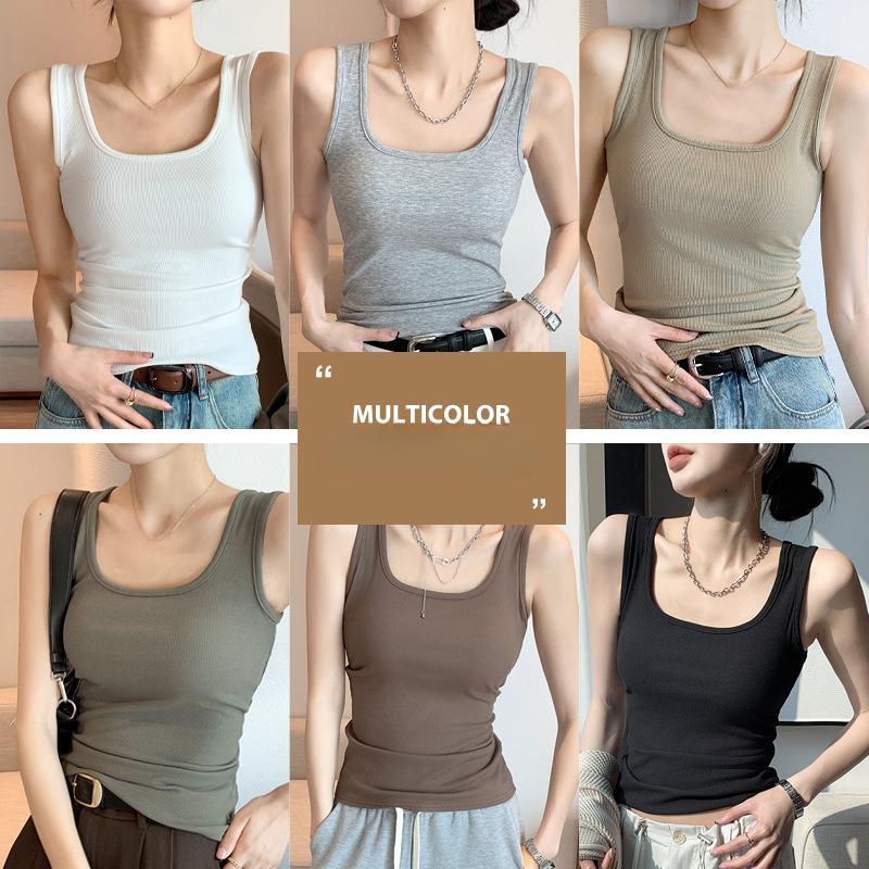 Stylish Elegance Fashion Female Casual Vest H237 Spring and Summer Wide Shoulder Vest Women Big U Neck Bottom Inner Small Vest Women Sleeveless Canvas