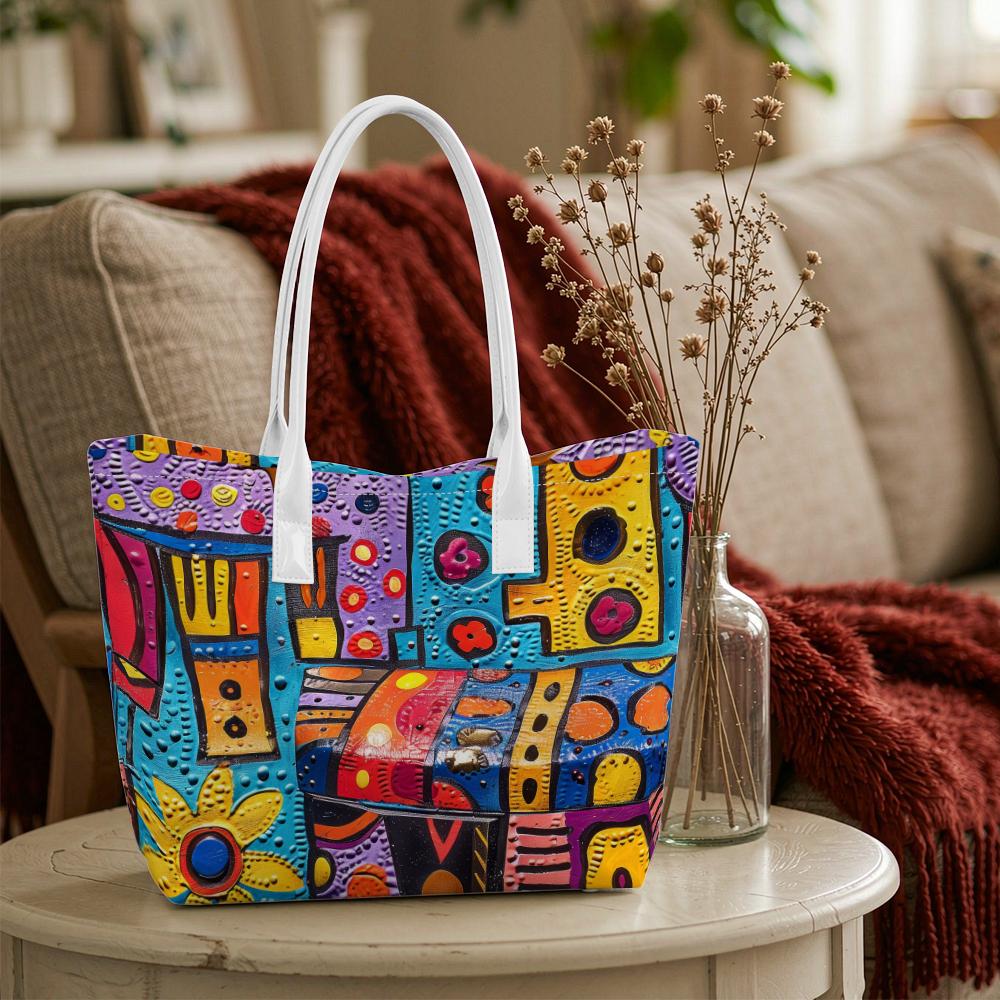 Colorful Abstract Print Tote Bag Fashion Casual Daily Portable Large Capacity Shoulder Bag for Women Outdoor Shopping