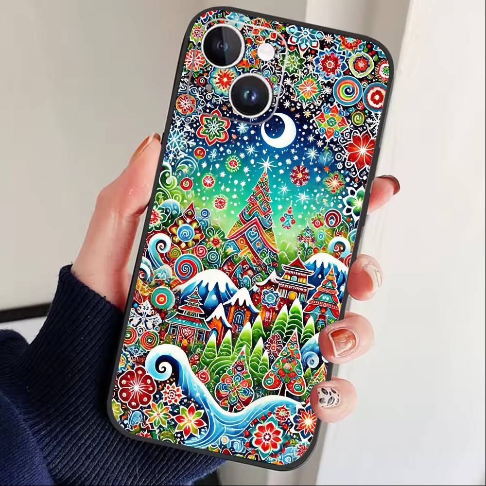Причудливый пейзаж Звездная ночь Чехол для телефона Для iPhone 17 16 15 14 13 12 Max Plus Силиконовый Черный Чехол