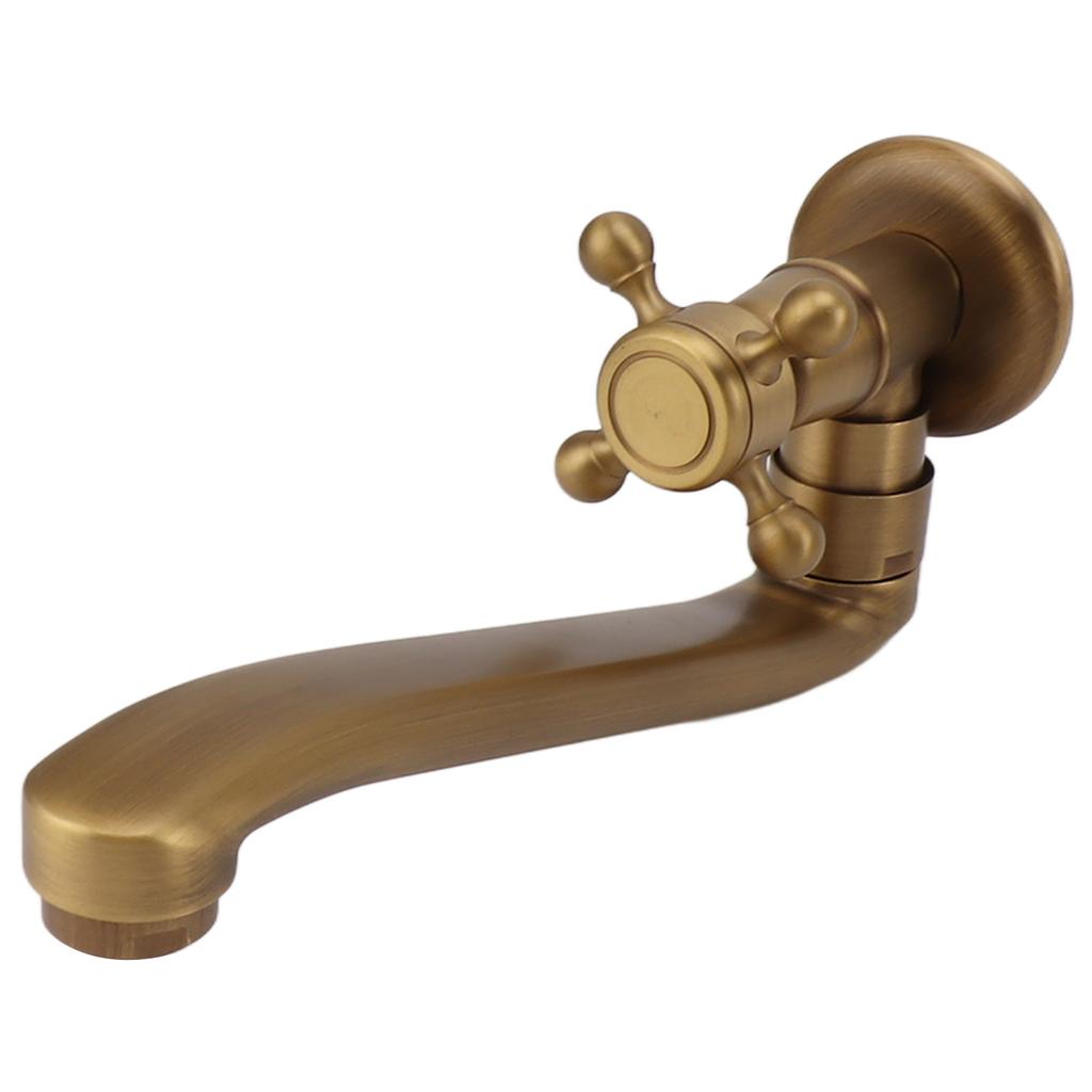 Antique Garden Faucet with Extended Spout Antifreezing Copper Wall Mount Single Cold Water Tap for