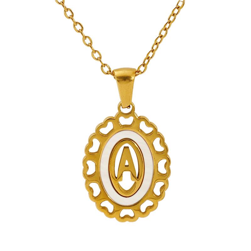 Titanium steel love hollow letter pendant female versatile fashion simple oval letter necklace female