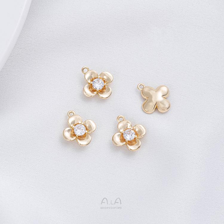 Подвеска-шарм в виде четырехлистного клевера с розой из золота 14 карат с заполнением для DIY-украшений