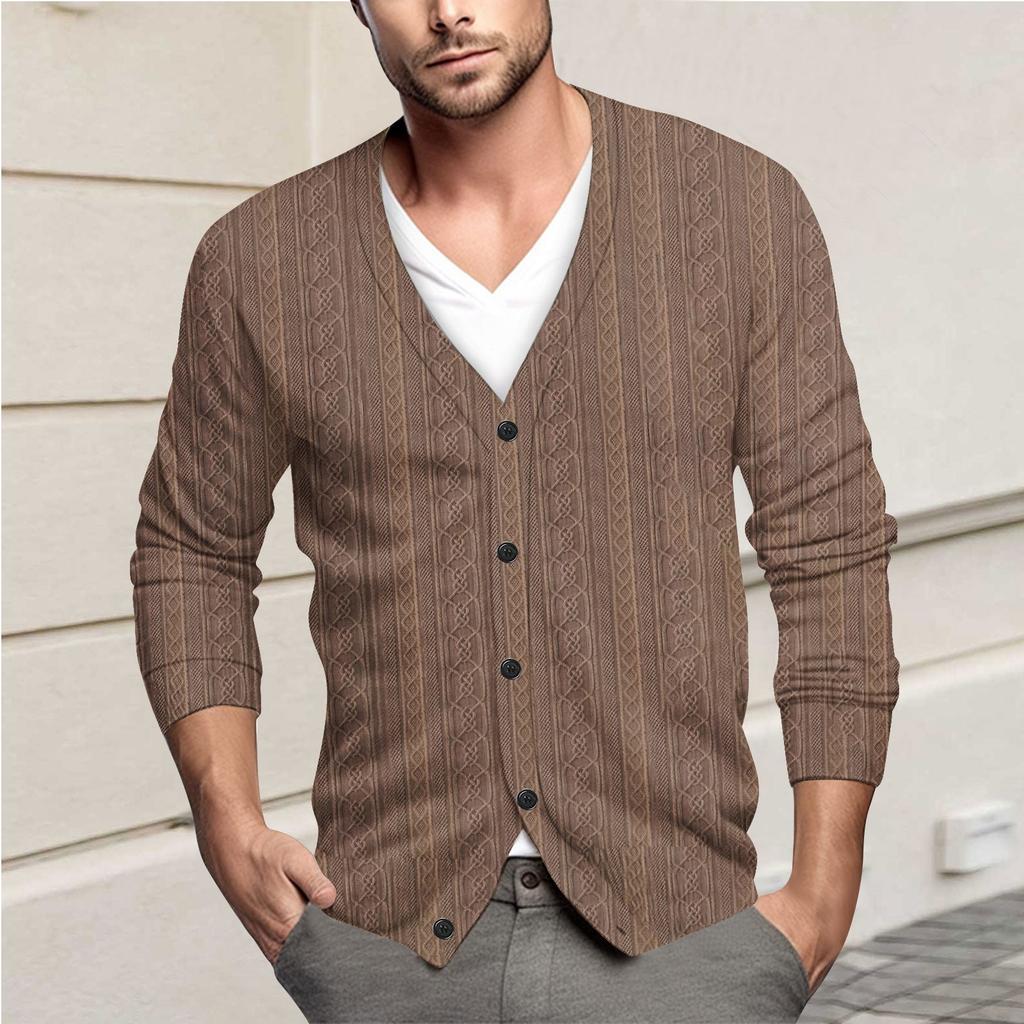 Мужская повседневная однобортная модная куртка-кардиган с длинными рукавами на пуговицах