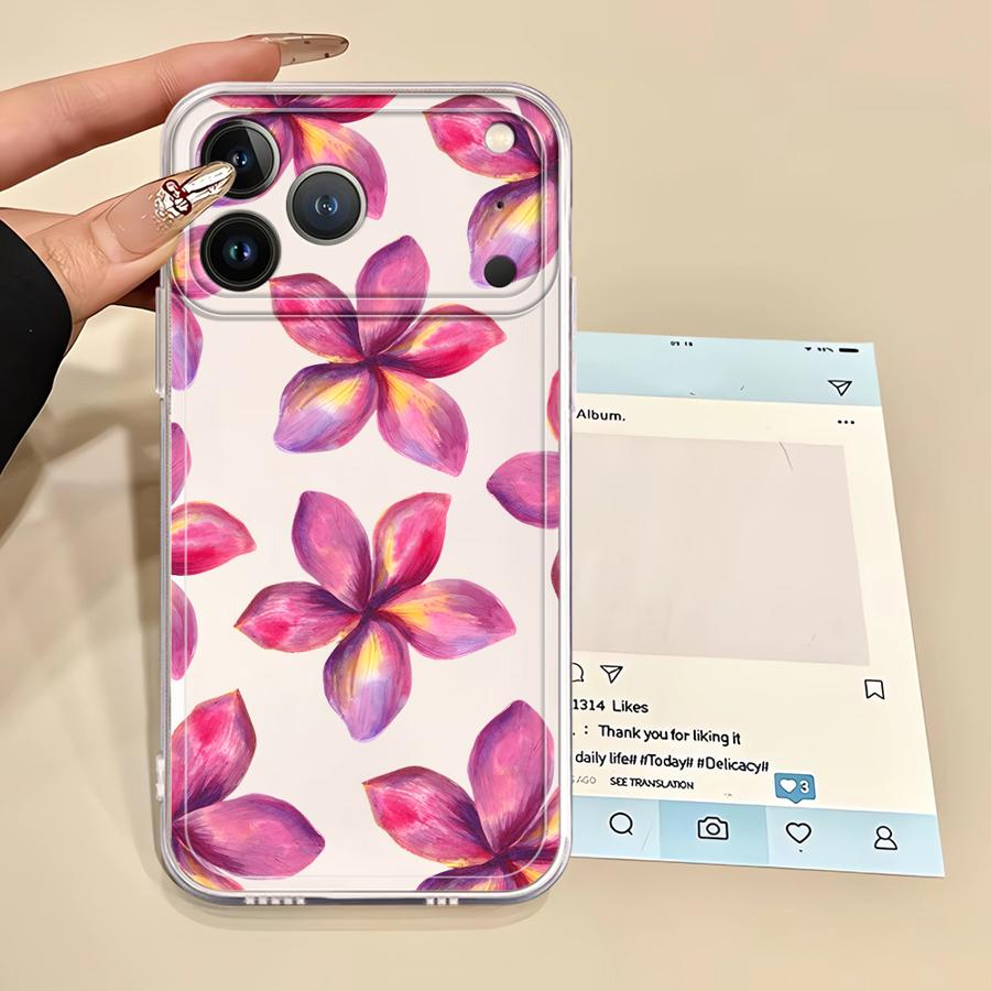 Розово-желтый Цветок Мягкий Чехол для Телефона для iPhone 17 Pro Max 11 Air 13 Pro XR 12 Mini 14 Plus XS Max 7 8 15 16
