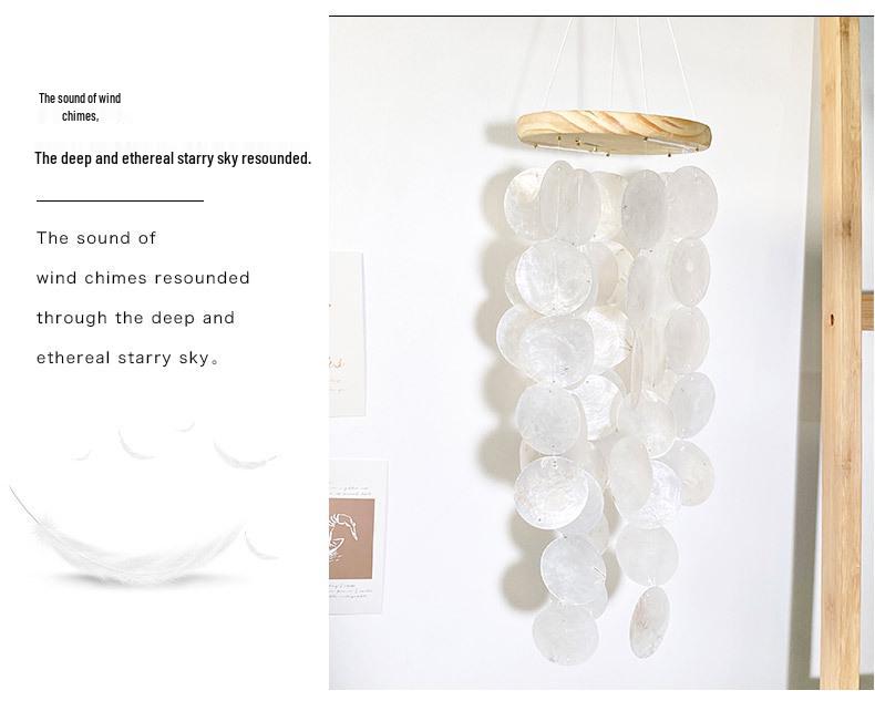 Creative Seashell Wind Chime Mirror – Simple Pastoral Style for Living Room, Study, or Balcony Decor.