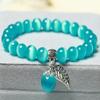 National Style Buddha Bead Bracelet with Cat's Eye Stone for Women, Fashion Lady Crystal Jewelry