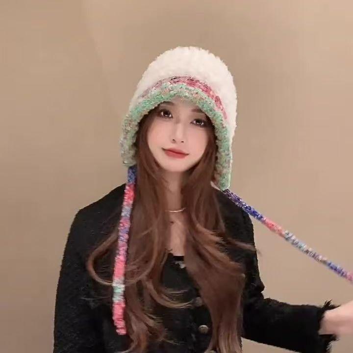 Korean Style Fashionable Plush Hat for Women In Autumn and Winter Face Showing Small Big Head Ear Protection Wool Hat Outdoor Warm Sweet Knit Hat