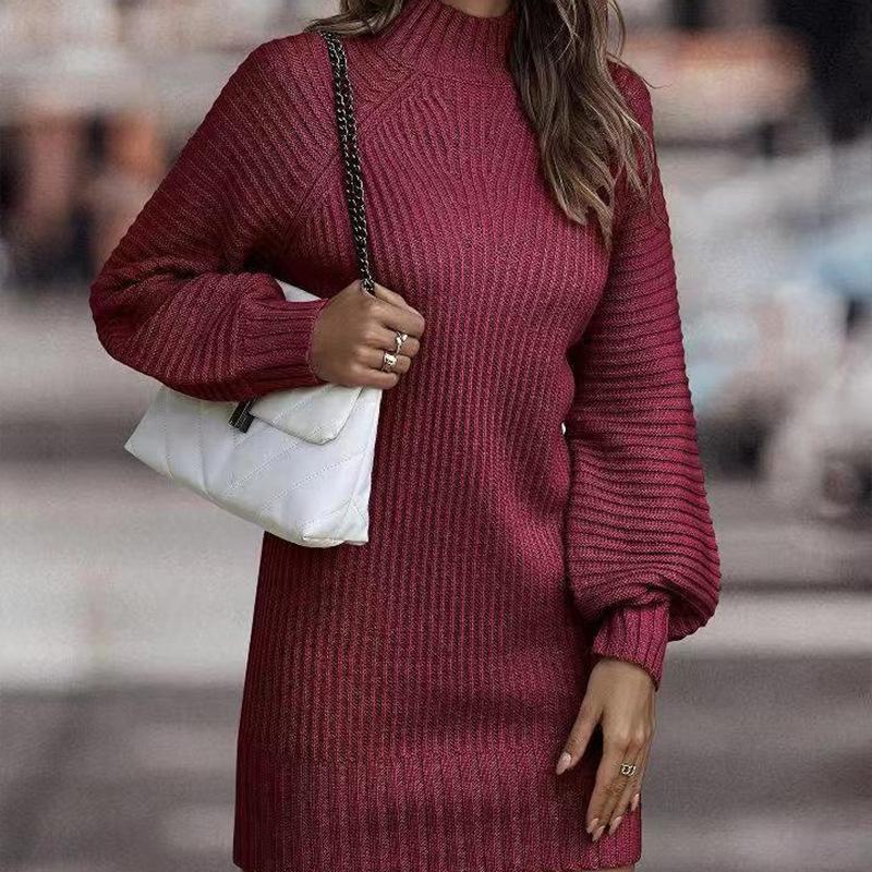Свитер юбка женский французский повседневный ретро тонкий длинный свитер осень и зима женское трикотажное платье с пальто