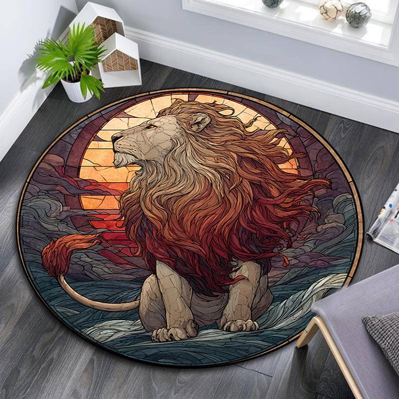 Lion Artwork Round Area Rug,Carpet Rug for Living Room Bedroom Sofa Playroom Decor,Non-slip Floor Mat