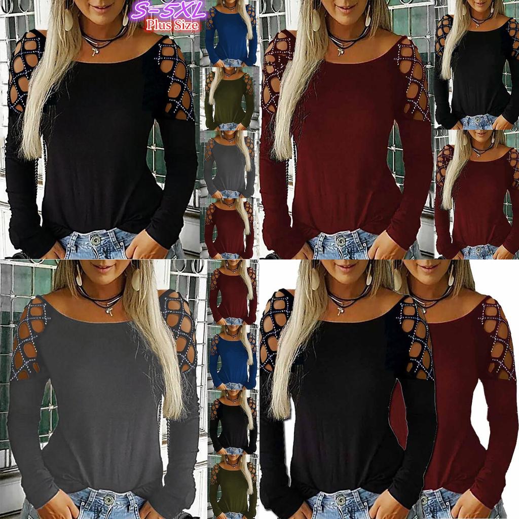 Хлопковая футболка с длинным рукавом с вырезанным узором и сверкающими деталями для женщин