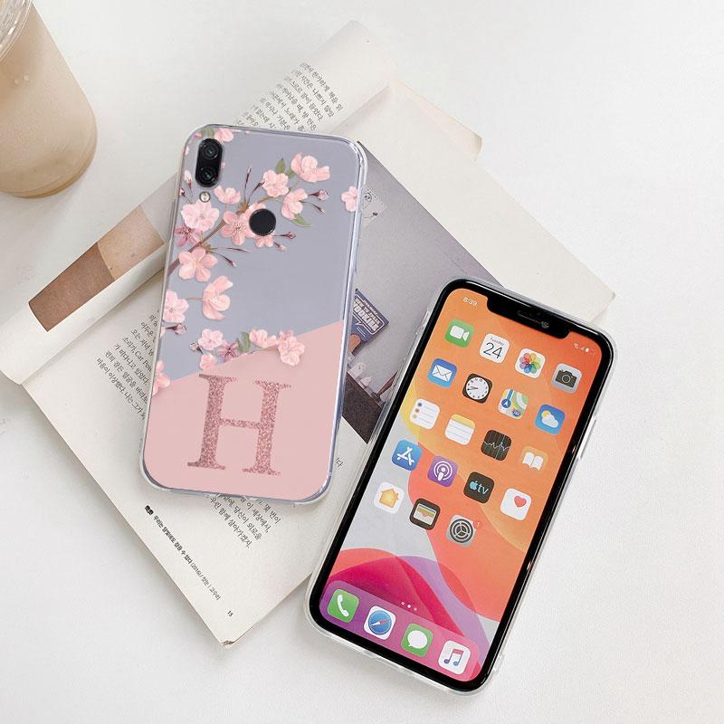 For Redmi Note 7 Pro 7S Phone Case Soft Slim Luxury A-Z Letters Cover Funda Clear Bumper For Redmi Note 7 Transparent Shockproof