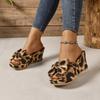 Vintage Style Leopard Print Platform Wedge Heels for Women Thick Sole Open Toe Sandals with Bow Detail, Black  Yellow Design, Comfortable Fabric Upper