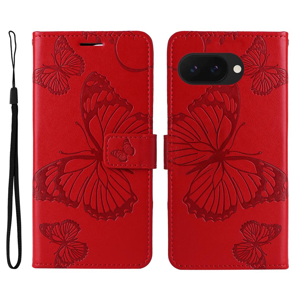 For Google Pixel 9a Wallet Case Floral Butterfly Imprinted Leather Phone Cover Stand