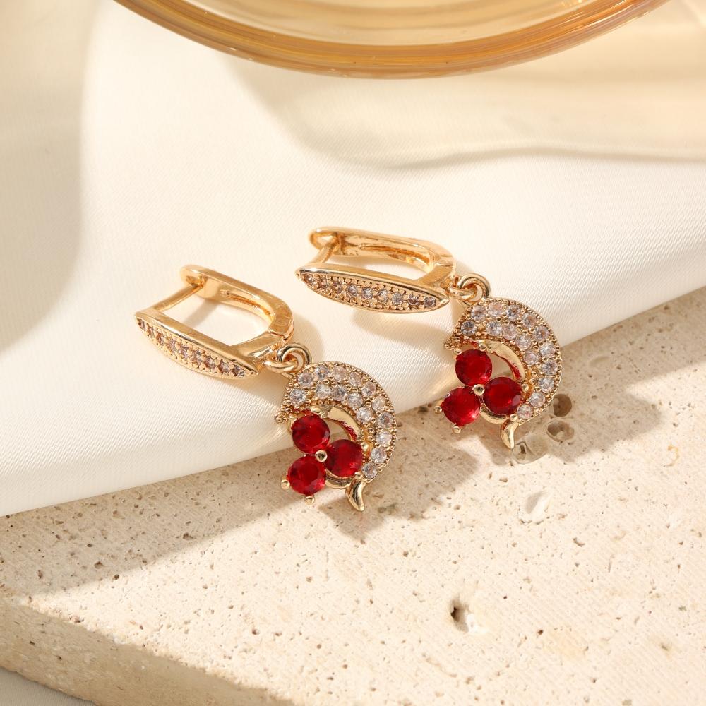 Fashion Moon Flowers Dangle Earrings for Women Cubic Zirconia Earring Jewelry Party Accessories Valentine's Day Gift