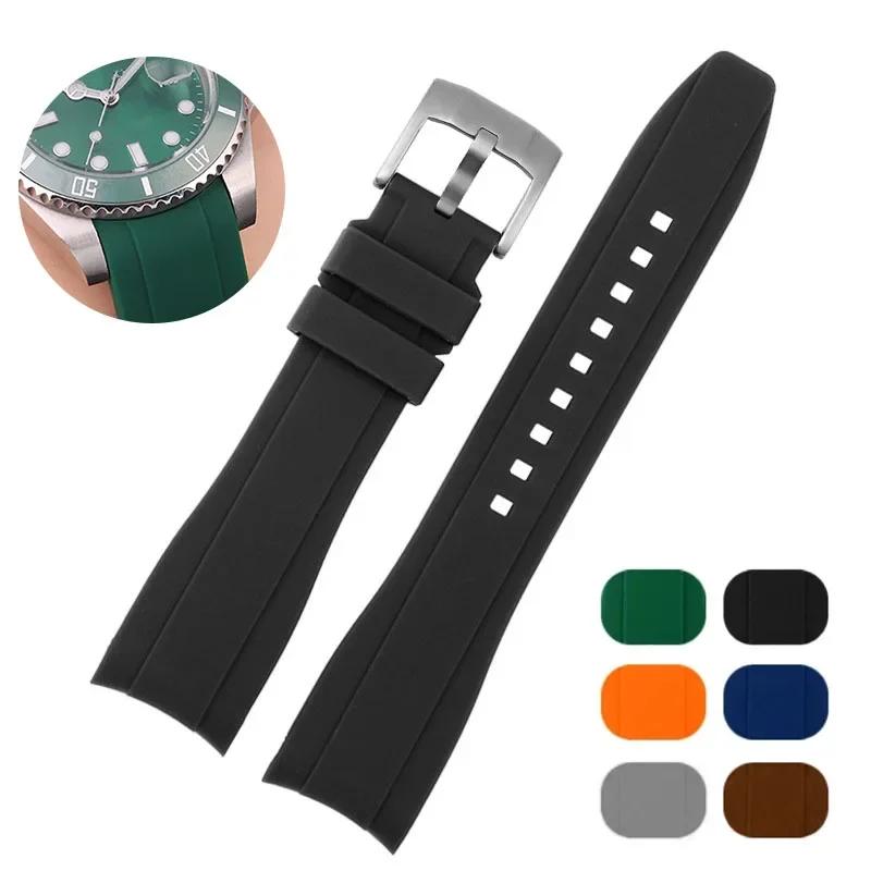 Изогнутый силиконовый ремешок из каучука для браслета часов Citizen для Swatch Мягкий водонепроницаемый ремешок для Rolex 20 мм 22 мм Браслет