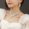 Luxury V-Shape Jewelry Rhinestone Necklace Earrings Set Plating Silver Two Piece Set Party Dress Accessory for Girls