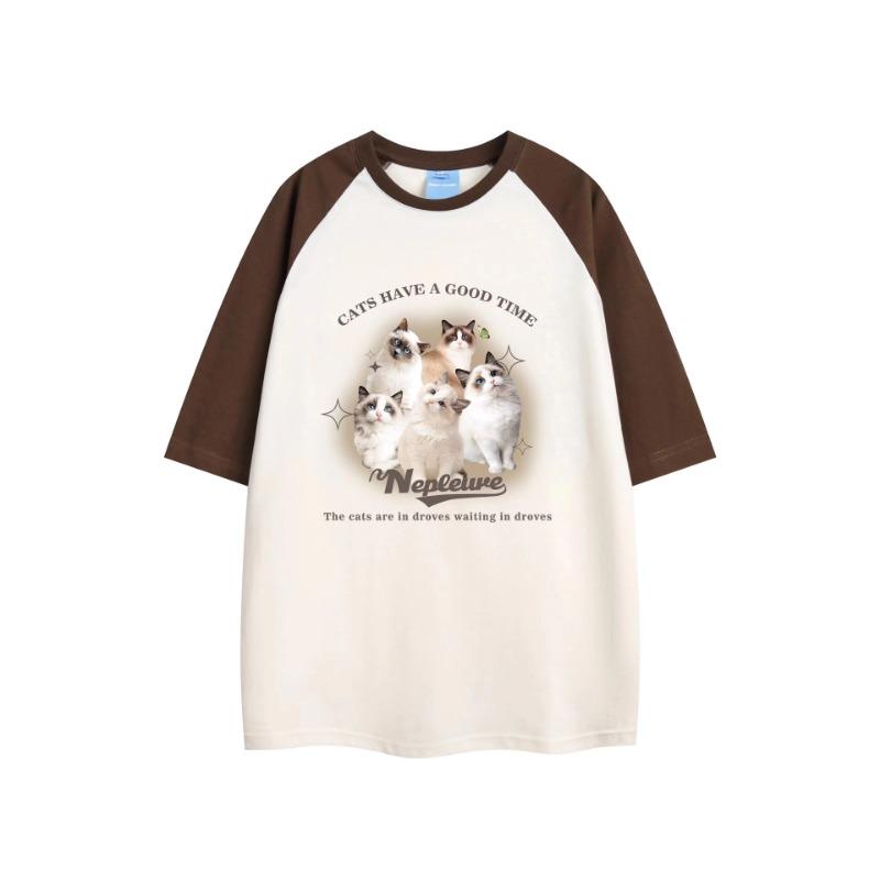 Летняя хлопковая милая одежда с коротким рукавом и графическим рисунком, модная свободная женская винтажная индивидуальная повседневная футболка для пар