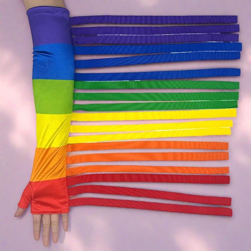 Fringe Rainbow Long Gloves Stretch Colorful Mittens Fashion Rainbow Tassel Gloves Party