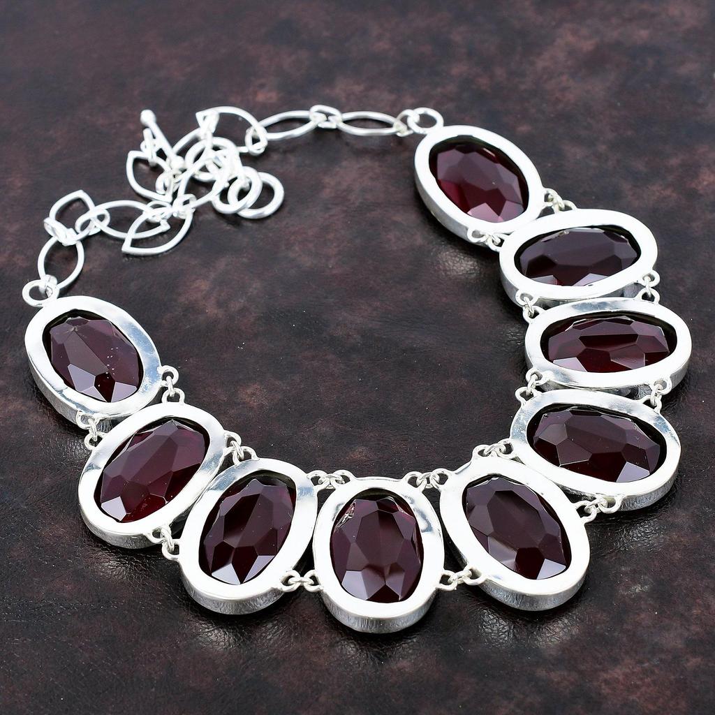 Faceted Mozambique Garnet Necklace 925 Sterling Silver Necklace Adjustable Chain Necklace Original Gemstone Handmade Necklace Gift For Mom