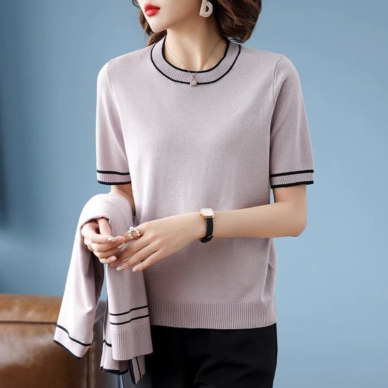 Комплект из 2 трикотажных топов весна-осень женский тонкий трикотажный кардиган куртка с коротким рукавом футболка больших размеров открытое спереди трикотажное пальто трикотажные футболки наряды