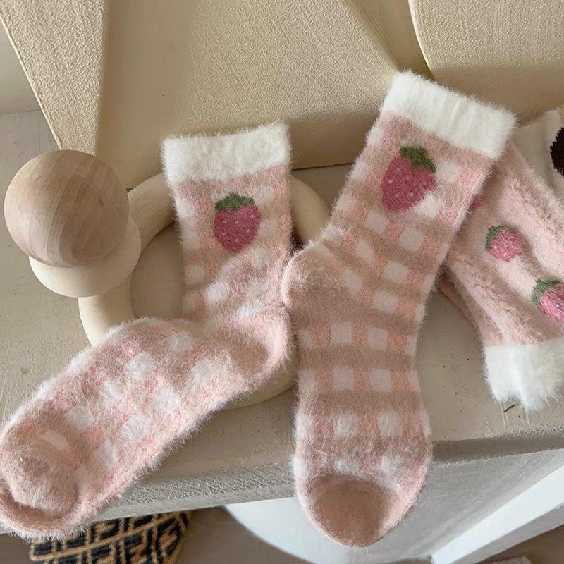 Colorful Striped Socks Women Autumn Winter Mink Fleece Floor Sock Soft Thicken Plush Indoor Socks Female Fluffy Sox