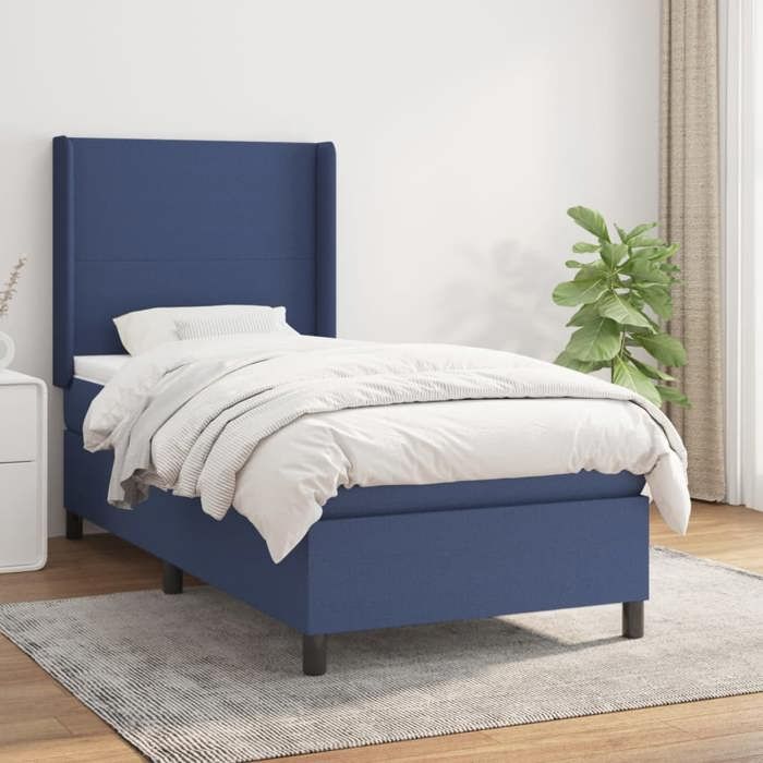 Maison Exclusive - Sommier à lattes de lit avec matelas Bleu 90x200 cm Tissu