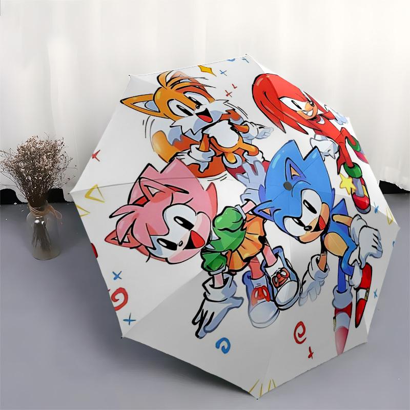 1pc Sonic & Friends Automatic Folding Umbrella - Portable 3-Fold Design, 8-Bone Iron Frame Outdoor Umbrella, Perfect Gift for Fans, Travelers, Everyda