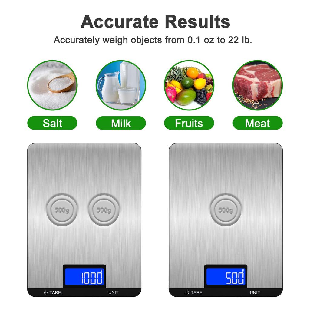 Цифровые кухонные весы FODWET с большой платформой - 22 фунта/10 кг Прецизионные кухонные весы с точностью 1 г и функцией тары, Многофункциональные