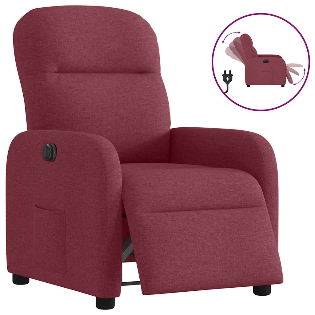 Electric Recliner Chair Burgundy Fabric
