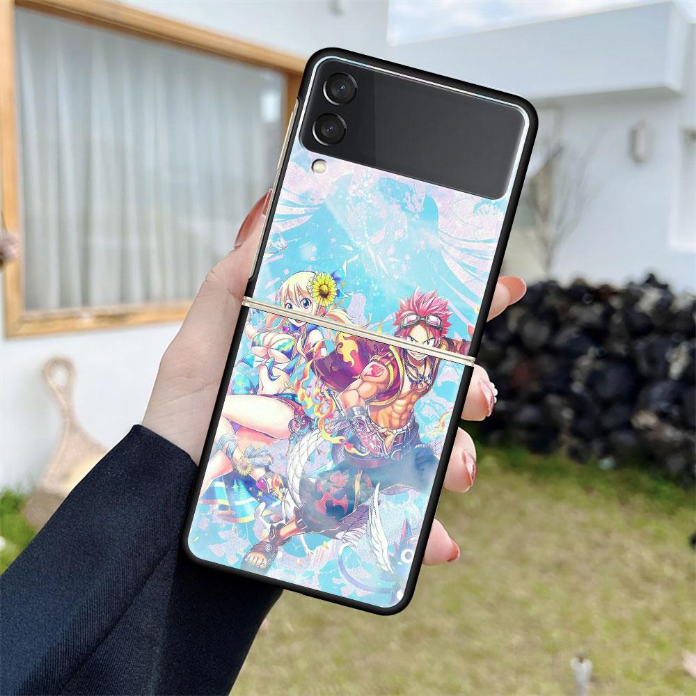 Роскошный чехол для Samsung Galaxy Z Flip 4 3 5G, черный ПК, жесткие чехлы для телефонов, модная задняя крышка ZFlip Funda FAIRY TAIL, аниме Shell Sac