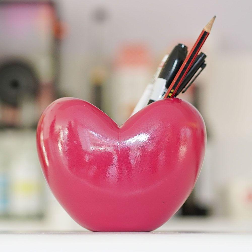 Lovely Heart Shaped Pen Holder 3D Desktop Storage Box Kawaii Pen Storage Bucket Countertop