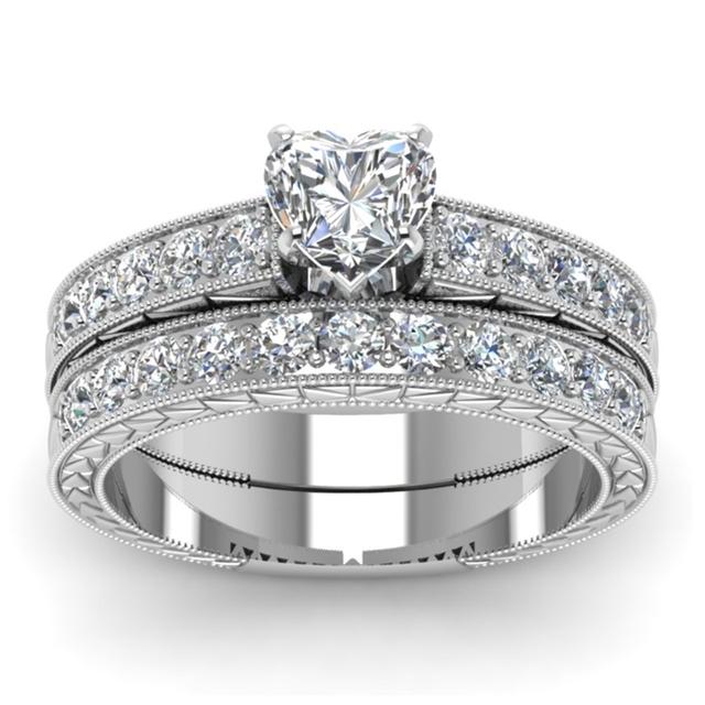 2 шт./компл. изысканный комплект колец в форме сердца, очаровательное белое кольцо с цирконом для женщин, обручальное кольцо, ювелирное изделие, подарок