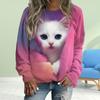 Fall Autumn Women'S Fashion O Neck Long Sleeve T-Shirt Loose Clothes Seduce The Cat Print T Shirt for Girls Street