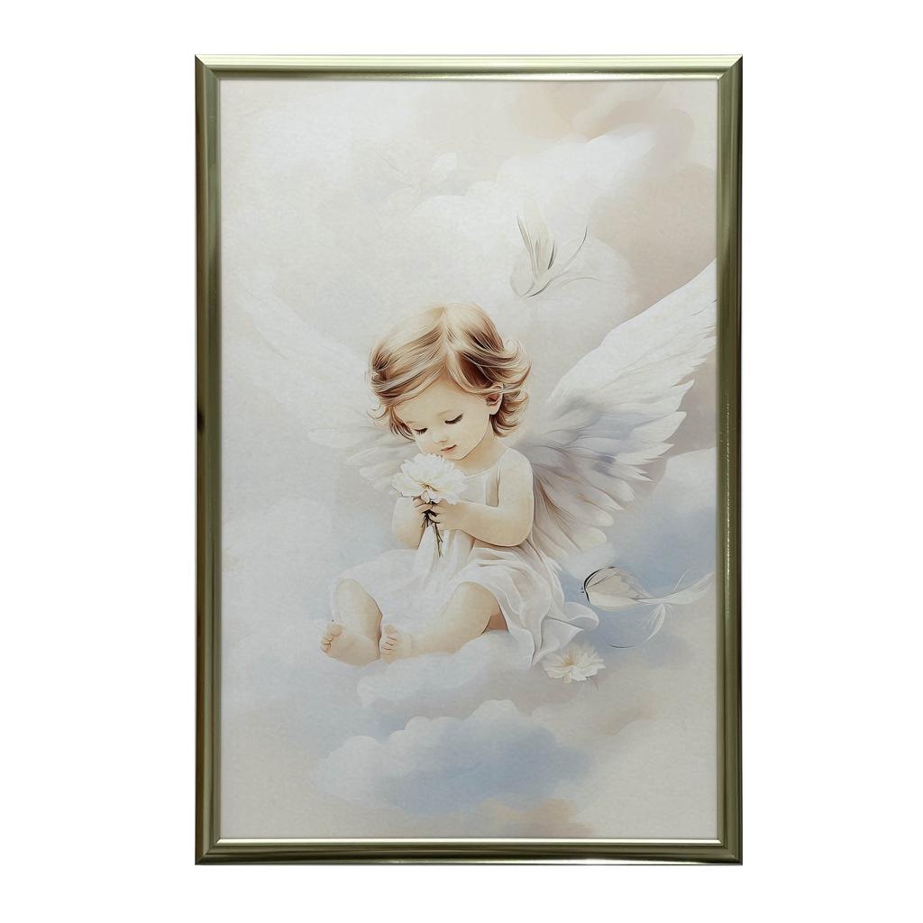 Poster Cute Angel On Clouds Poster Cute Angel On Clouds, 50X70 Cm, Frameless, Premium Canvas On Stretcher