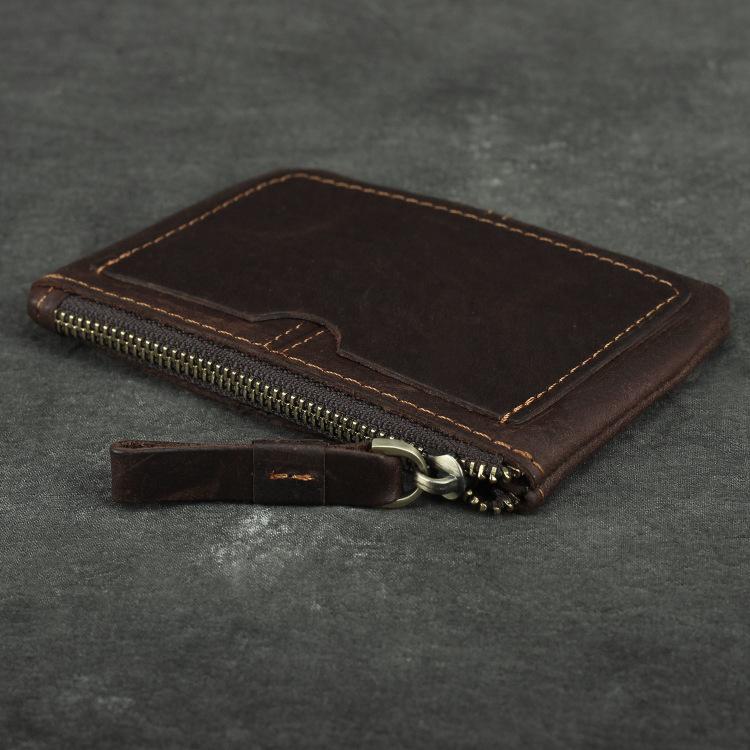Унисекс Винтажный Кожаный Кошелек для Монет Ручной Работы Мини Кошелек на Молнии Держатель для Карт Компактная Дорожная Сумка для Повседневного Использования Мини Мужской Кошелек