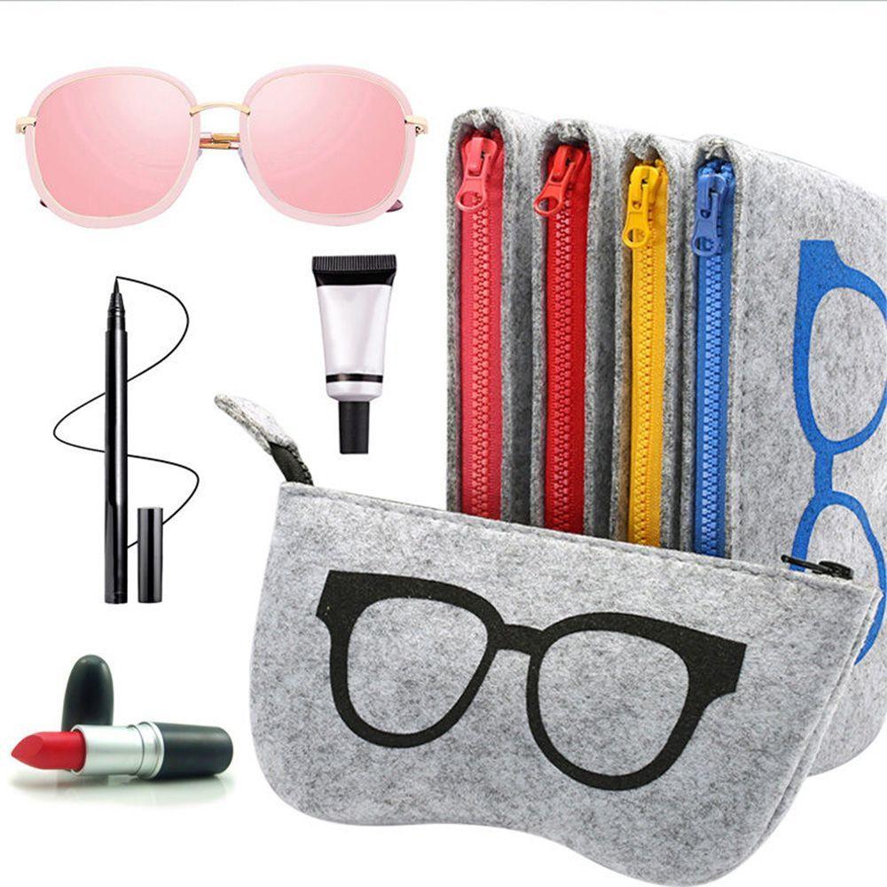 New Solid Storage Zipper Pouch Eye Glasses Bag Sunglasses Case Felt Box